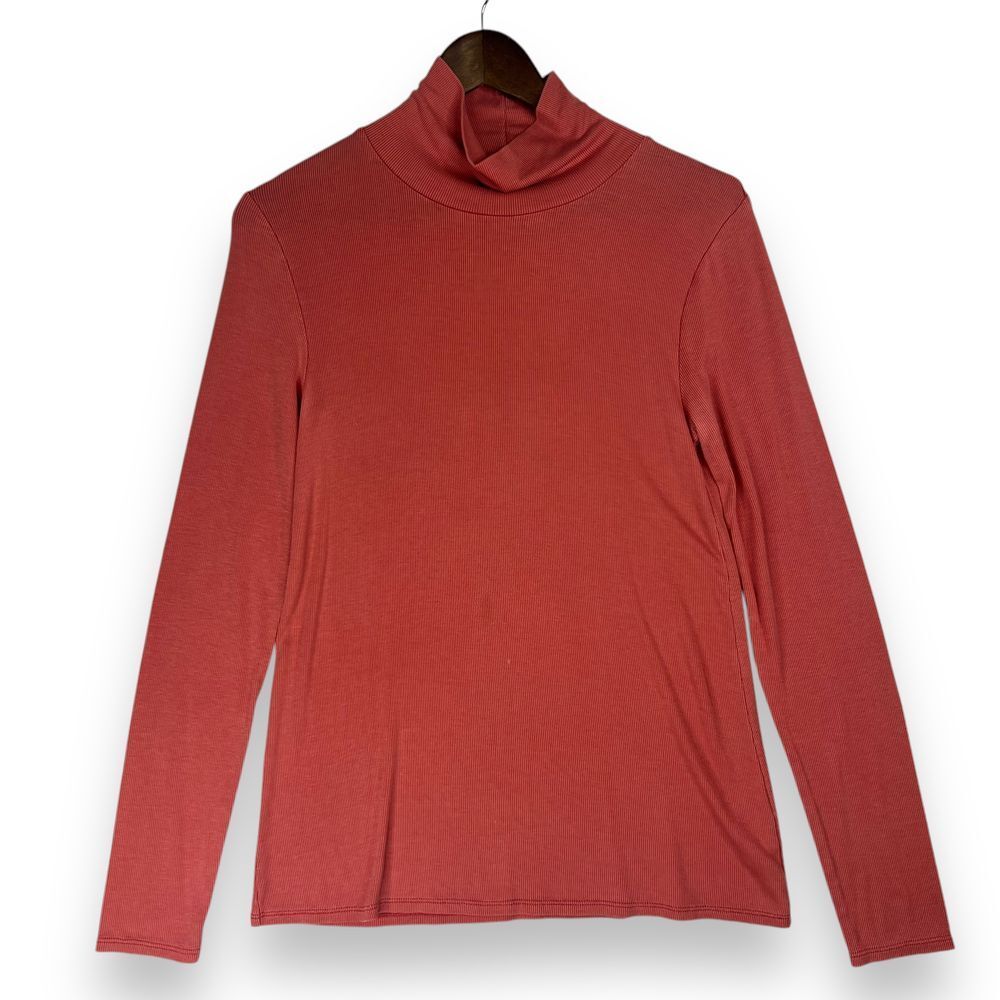 Faherty Tencel Ribbed Turtleneck Long Sleeve Basic Layering Top Salmon Pink M
